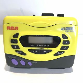 Vintage Yellow Rca All Weather Sport Walkman Am Fm Radio Cassette Player Alarm