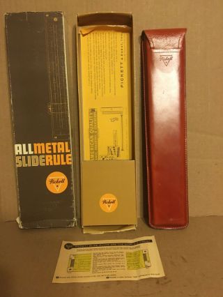 Vintage Pickett All Metal Slide Rule W/leather Case & Box - Eye Saver Yellow