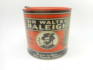 Vintage Sir Walter Raleigh Tobacco Tin Advertising Can Container