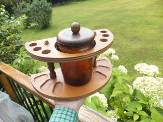 Vintage Lord Chesterfield Tobacco Smoking 6 Pipe Walnut Stand Holder W/ Humidor