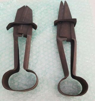 Vintage Iron Sheep Goat Shears Scissors Metal With Leather Holders Total Of 2