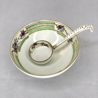 Vintage Hand Painted Nippon Mayonnaise Set Spoon - Ladle & Footed Bowl