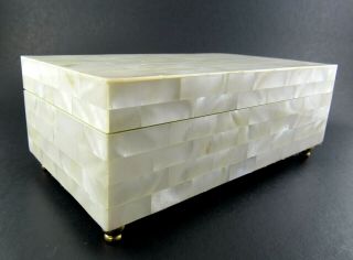 Vintage Wooden Mother Of Pearl Inlay Trinket Box (e15)
