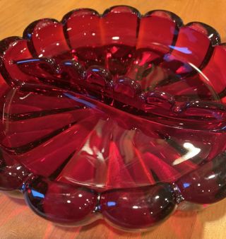 Vintage Ruby Red Viking Glass Cigar Ashtray Large 8.  5” Across 4 Pound Round