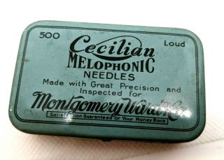 Vintage Cecilian Melophonic Needles Tin Montgomery Ward Co 500 Loud Blue Great