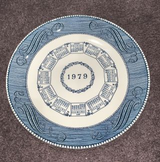 Vtg 1979 Calendar Plate Currier And Ives Blue & White Unmarked 10”