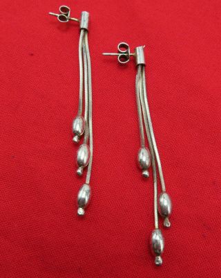 Italy Vintage Sterling Silver Pierced Earrings 2.  5 Inch Chains Modernist 339r