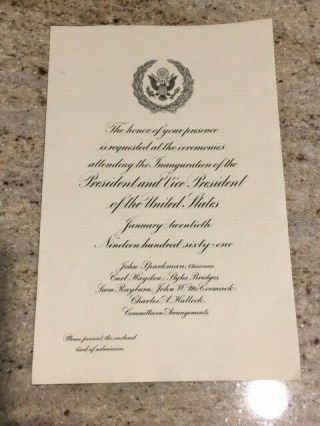 John F.  Kennedy - - Inauguration Invitation 1961 - - Vintage
