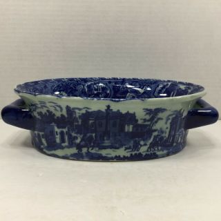 Vintage Victoria Ware Ironstone Flow Blue Two Handled Serving Bowl