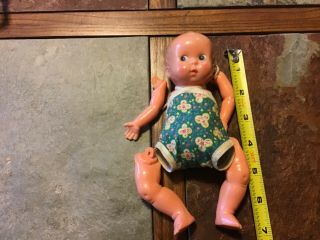 Vintage Hard Plastic 7 " Blue Eyed Baby Doll: Needs Restrung