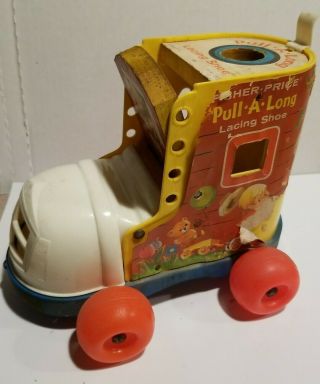 Vintage Fisher Price Pull A Long Lacing Shoe 1970s (not Complete) 2