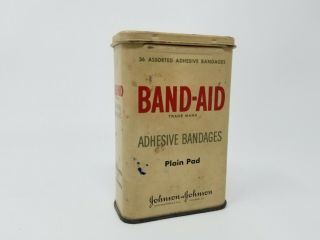 Vintage 1950s Johnson & Johnson Metal Band - Aid Box Plain Pad Adhesive Bandages