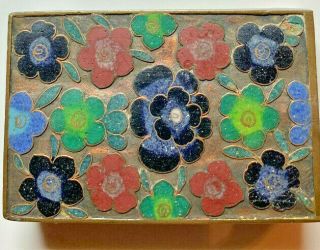 Vintage Antique Cloisonne Brass Match Box Holder Safe 2 Sided Flowers A62
