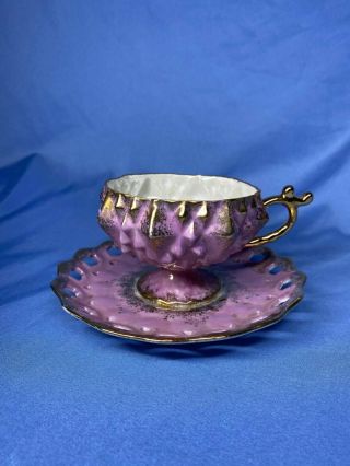Vintage Royal Halsey Tea Cup & Saucer Set Lipper & Mann Japan Gold Trim Purple