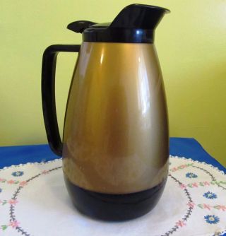 Vintage Thermo - Serv Insulated Coffee Pitcher Carafe Gold Black 32 Oz Plastic