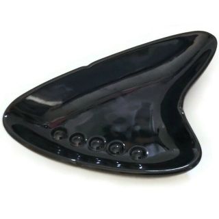 Vtg Oggi Boomerang Ceramic Ashtray Black Retro Mid Century Mod Atomic Space Age