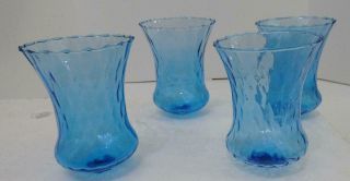 Vintage Set Of 4 Home Interior Blue Honeycomb Glass Candle Votive Holder Cups