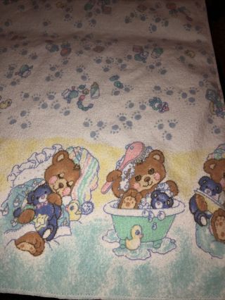 Vintage Riegel Teddy Beddy Bear Flannel Baby Receiving Blanket Paw Prints Usa