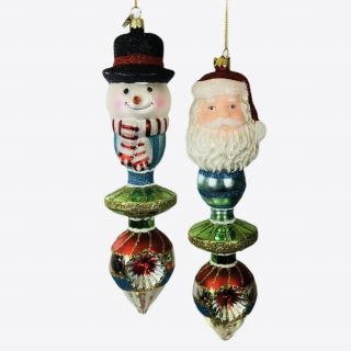 Noble Gems Vintage Santa & Snowman Glass Finial Ornament Set Of 2 Nb1503