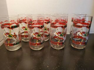 Vintage 1990 Christmas House Of Lloyd Carousel Horse Drinking Glasses Set Of 8