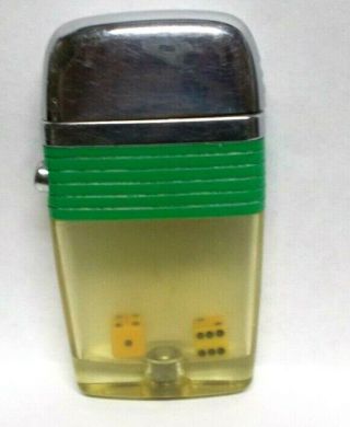 Vintage Green Band Scripto Vu Lighter With Dice