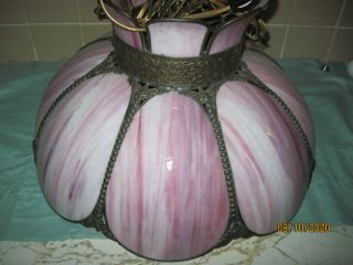 Vintage Pink Tulp Slag Stained Glass Ceiling Light Hanging Lamp Tiffany