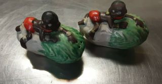 Vintage Ceramic African Boys On Veggie Salt An Pepper Shaker From Japan