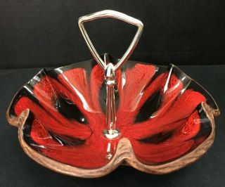 Vintage Mid Century Usa Pottery 7 " Red And Black Candy Dish