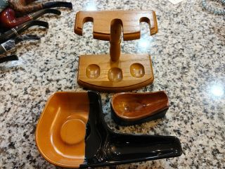 4 Pipe Wood Stand Rack Holder Ashtray Pipe Cradle