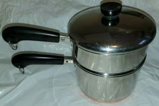 Vintage Revere Ware 3qt Copper Bottom Sauce Pan With Steamer And Lid Clinton Usa