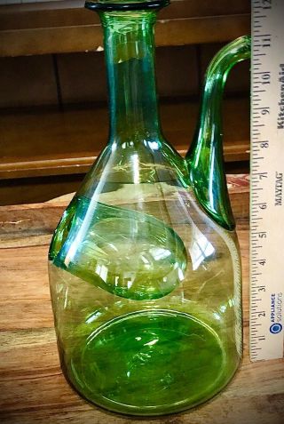 Vintage Handblown Green Glass Wine Decanter W/ice Chamber