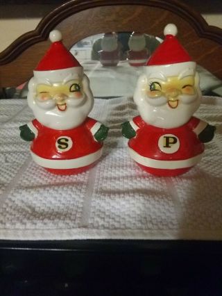 Vintage Pair Christmas Santa Salt Pepper Shakers Set 1960 Hh Japan.