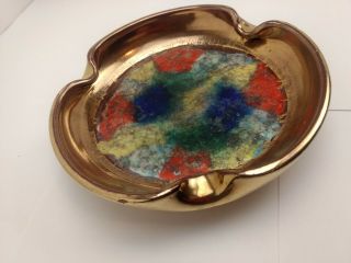 Ashtray Art Pottery Pv Italy Vintage Mid Century Art Deco Gold Red Blue