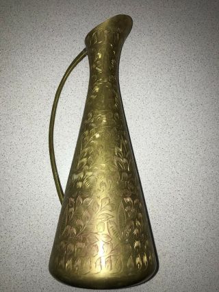 Vintage Large Brass Etched Decorative Decanter Made In India.