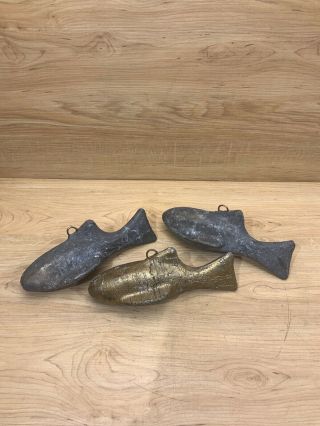 3 Vintage 10lb Lead Fish Weight American Folk Art Marker Sinker Downrigger