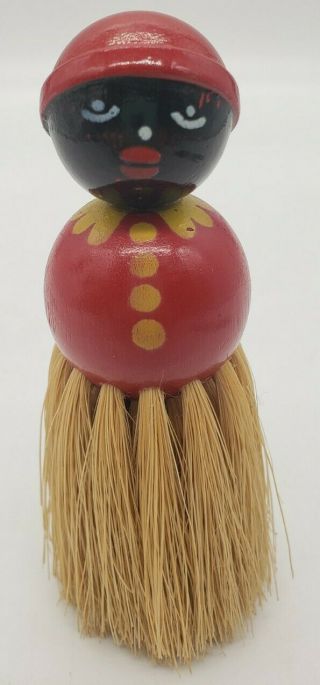 Vintage Black Americana Wooden Doll Whisk Broom Brush Red