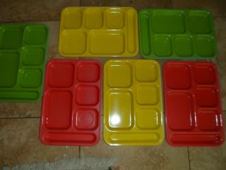 6 Vintage Dallas Ware School Lunch Food Trays Divided Portion Vibrant Colors Usa