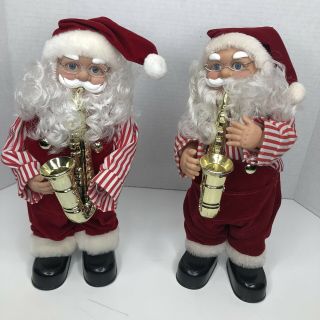 Vintage Santa Claus Playing Saxophone Collectible Christmas Figurines (2)