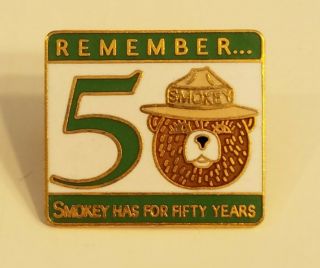 Vintage Us Forest Service Nps National Park Smokey Bear 50 Years Enamel Hat Pin