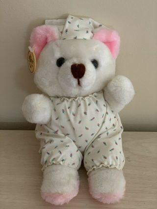 Vintage Plush Russ Berrie 9.  5 " Teddy Bear With Pajamas Including Cap
