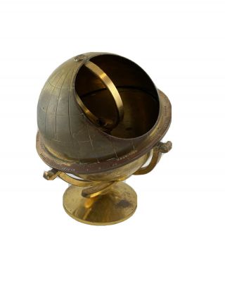 Vintage Brass Desk Globe Hallow With Time Zone City Names 7 Inches