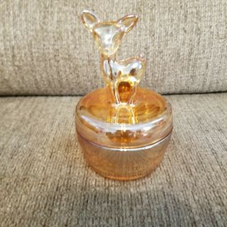 Vintage Gold Carnival Glass Deer Covered Powder Box Jar