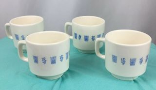 Vintage Oxford Brazil White Background Blue Floral Flat Coffee Cups Set Of 4