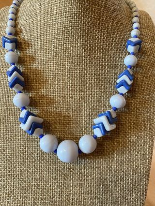 Vintage Blue Glass Bead Necklace.  17 1/2”
