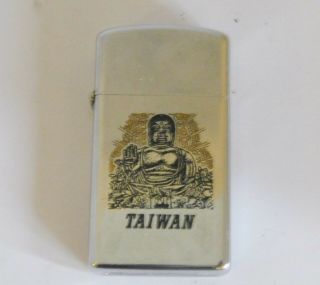 Vintage 1973 Zippo Polished Chrome Slim Lighter,  Taiwan Advertising