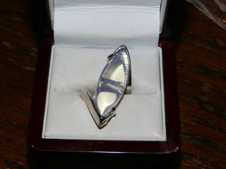 Vintage Rhodium Plated Huge Moonstone Glass Marquise Bypass Size 5.  5 Ring