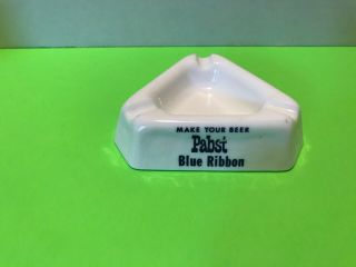 Vintage Pabst Blue Ribbon Beer Ashtray White Milk Glass Comps G&g Distributers