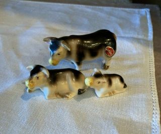 Vintage Ss Bone China Japan Cow Family Figurine Set W/tags Euc
