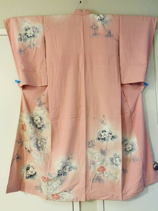 Vintage Pink Color Kimono Decorated With Flowers 198