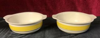 2 Vintage 1970’s Arabia Finland Yellow Faenza Lugged Cereal Bowls 6 1/2”
